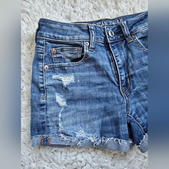 American Eagle Outfitters Hi-Rise Shortie Women's Blue Denim Shorts - Picture 5 of 9